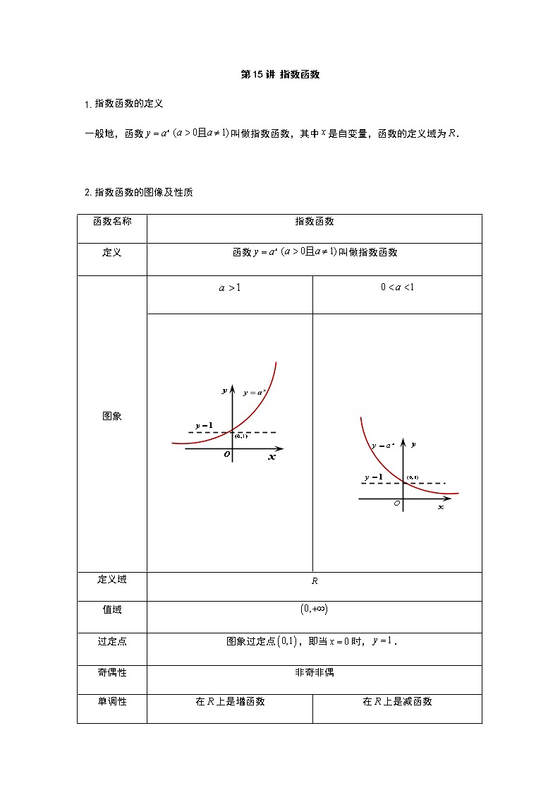 第15讲 指数函数-【新教材】2022新高一同步（初升高）衔接讲义（原卷+解析）01