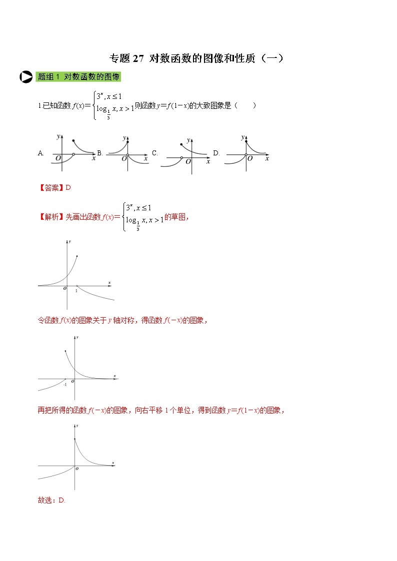 专题27 对数函数的图像和性质（一）-2021-2022学年高一数学培优对点题组专题突破（人教A版2019必修第一册）01