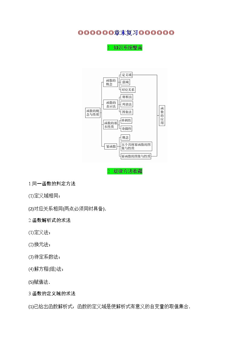 专题12 函数的概念与性质（知识梳理）-2021-2022学年高一数学单元复习（人教A版2019必修第一册）学案01