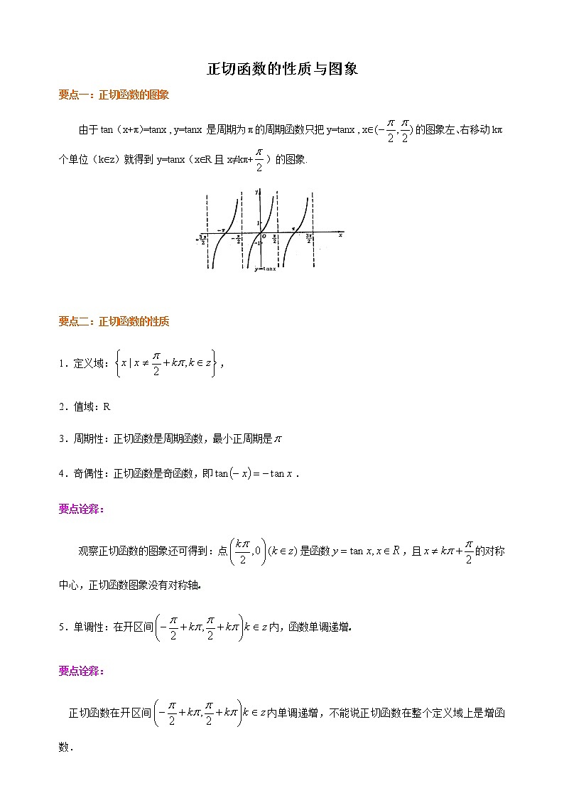 5.4.3 正切函数的性质和图象 学生版第1页