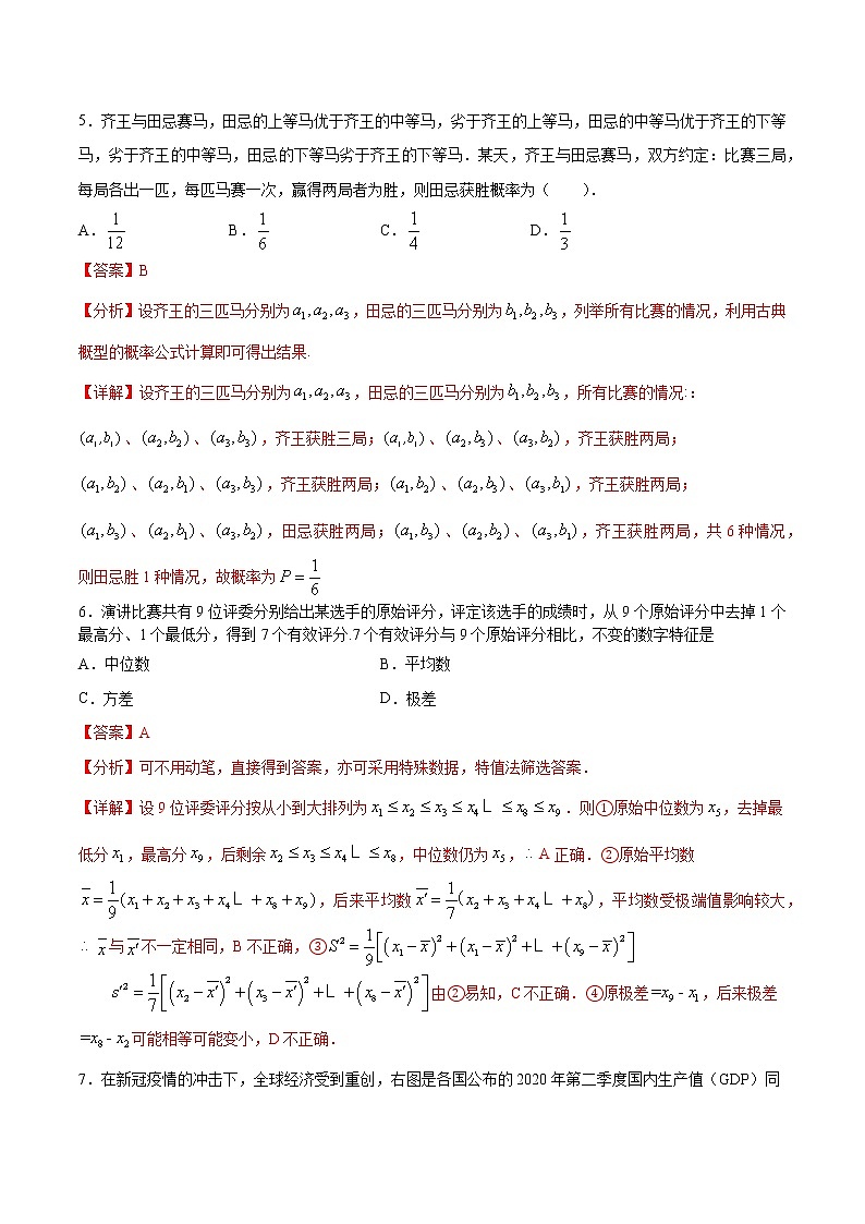 专题3 统计与概率回顾巩固卷（解析版）-2021-2022学年高一数学下学期期末复习备考精准测试卷（人教A版2019必修第二册）第3页