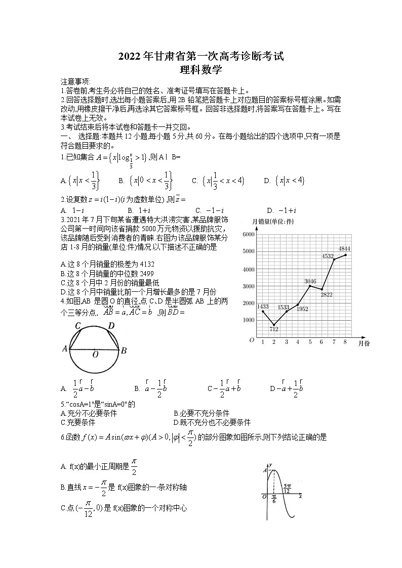 甘肃省2022届高三下学期第一次高考诊断考试理科数学试题第1页