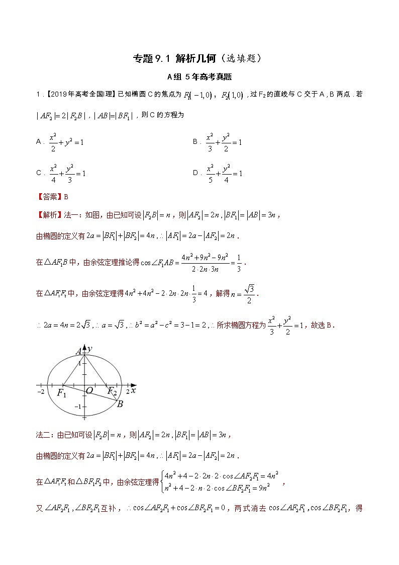 专题9.1 解析几何（选填题）（全国卷理科数学专用）-高考数学满分突破之5年全国卷高考真题（2016-2021）与优质模拟题（理科）（解析版）第1页