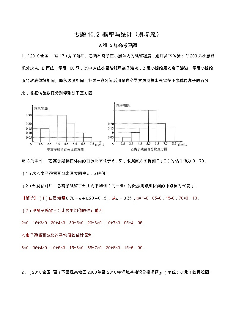 专题10.2 概率与统计（解答题）（全国卷理科数学专用）-高考数学满分突破之5年全国卷高考真题（2016-2021）与优质模拟题（理科）（解析版）第1页
