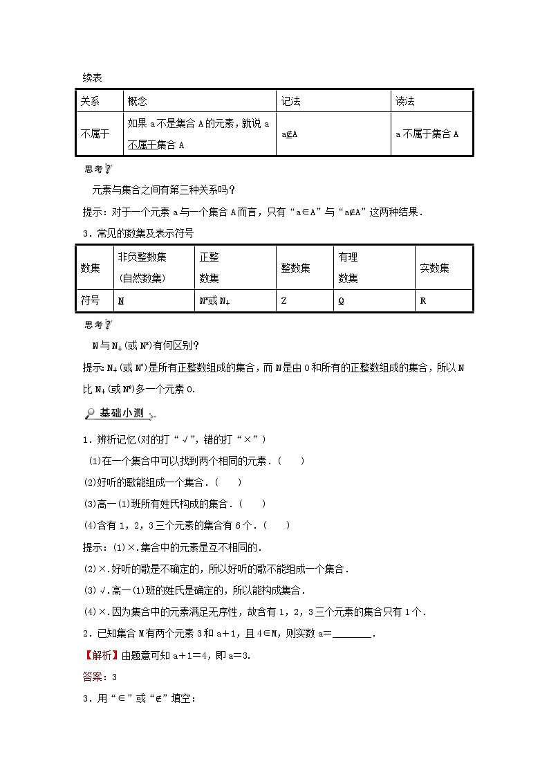 2021-2022学年高中数学第一章集合与函数概念1.1第1课时集合的含义学案 人教A版（2019）必修1第2页