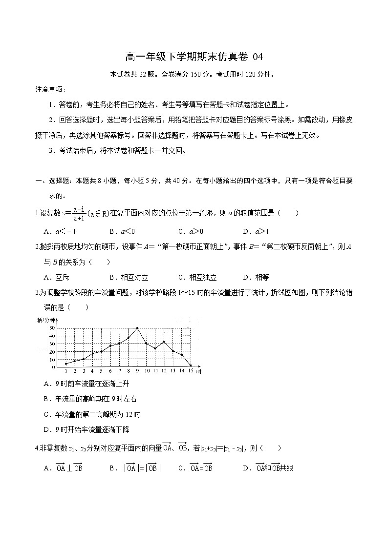 必刷卷04-2021-2022学年高一数学下学期期末仿真必刷模拟卷（人教A版2019）（原卷版）第1页