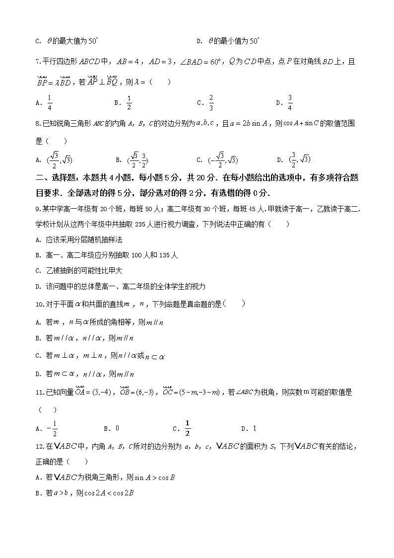 2021-2022学年高一数学下学期期末考试仿真模拟卷（苏教版2019必修第二册）（一）（原卷版）第2页