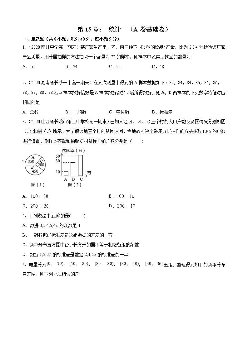 第14章： 统计  （A卷基础卷）-2021-2022学年高一数学必修第二册同步单元AB卷01