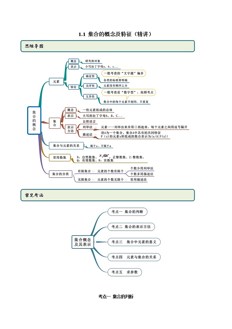 1.1 集合概念及特征（精讲）（原卷版）第1页