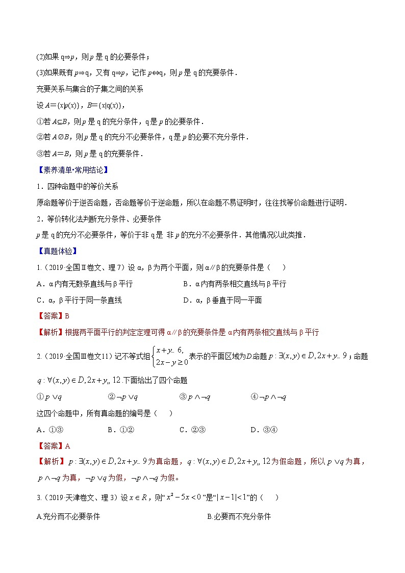 专题1.2 命题及其关系、充分条件与必要条件-2022年高考数学一轮复习核心素养大揭秘学案02