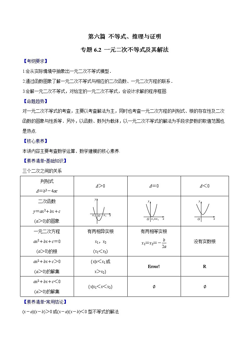 专题6.2 一元二次不等式及其解法（解析版）第1页