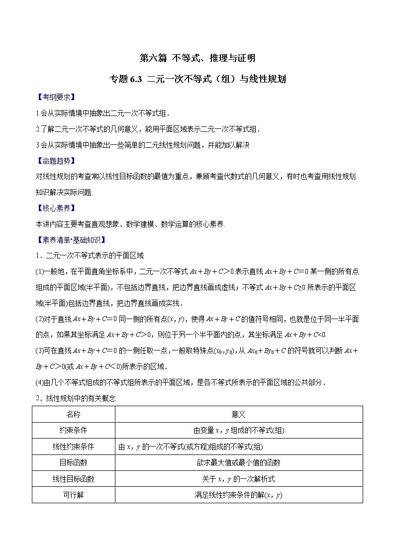 专题6.3 二元一次不等式（组）与线性规划（解析版）第1页