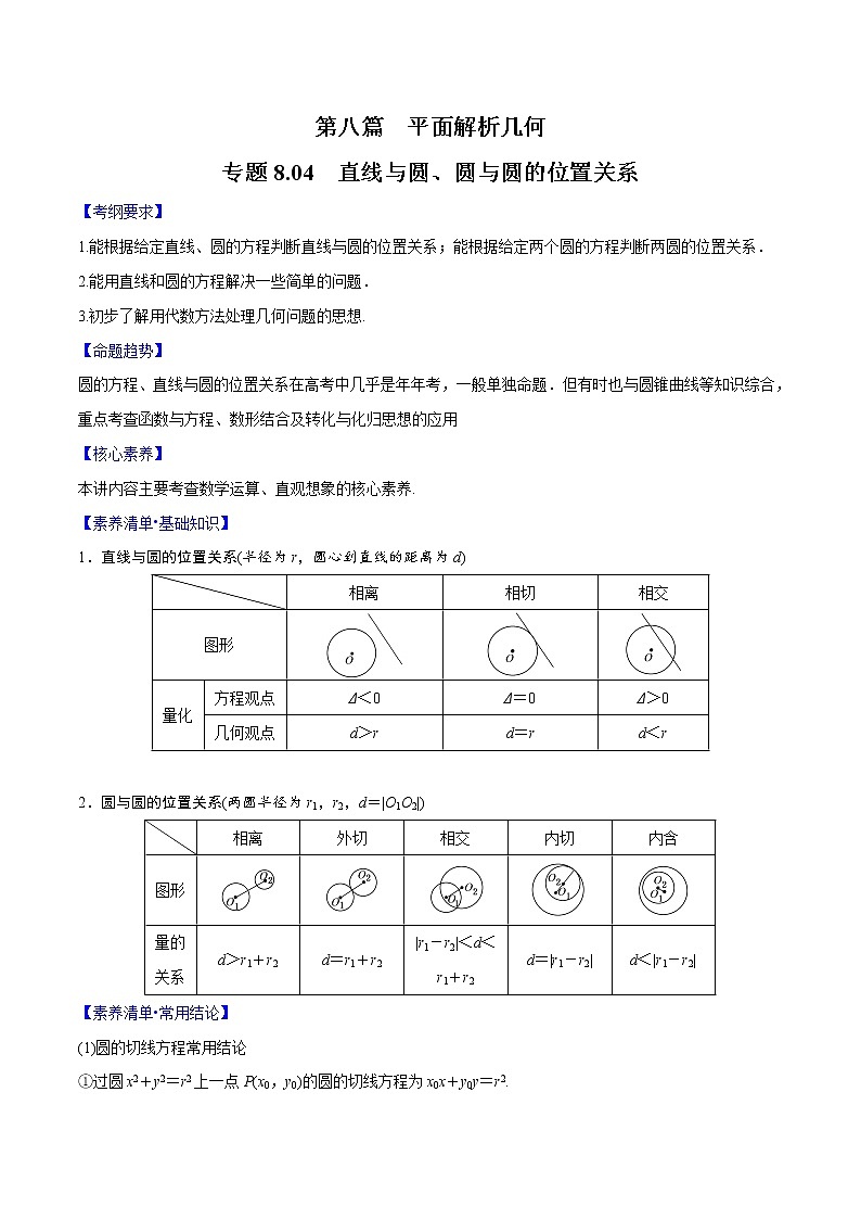 专题8.4 直线与圆、圆与圆的位置关系（解析版）第1页