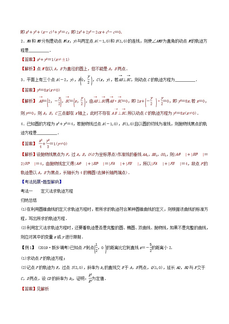 专题8.8 轨迹方程的求法-2022年高考数学一轮复习核心素养大揭秘学案02