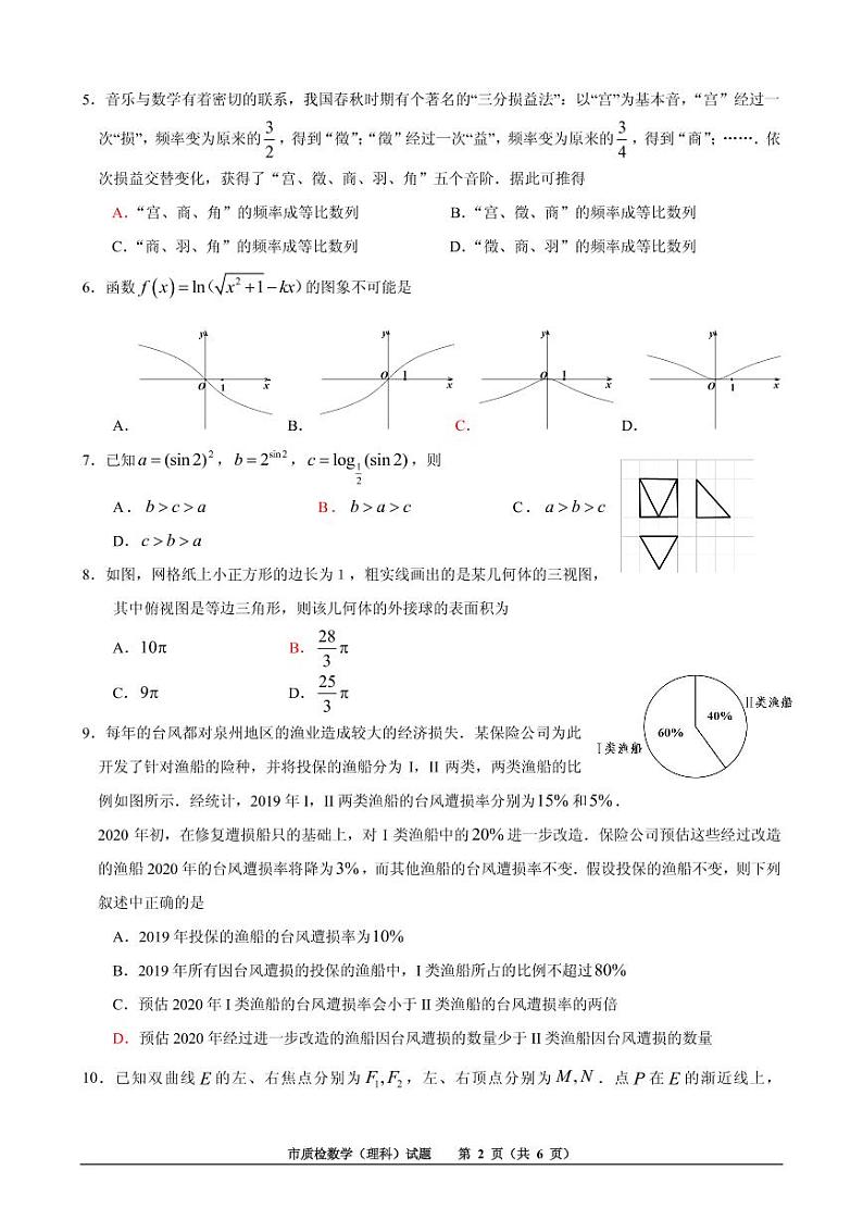 泉州市2020届高三5月质检（理科数学）试题第2页