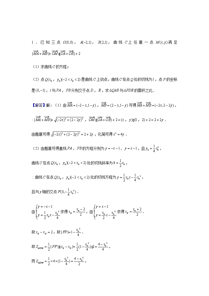 大题专练训练28：圆锥曲线（切线问题）-2022届高三数学二轮复习第3页