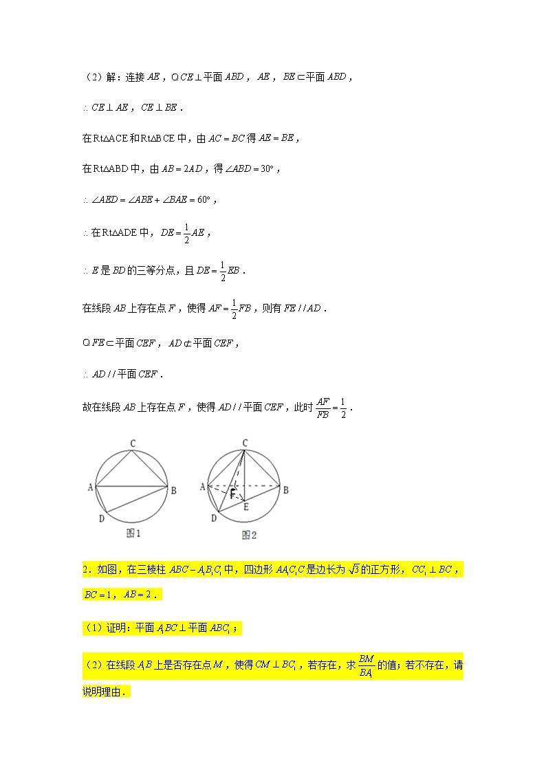 大题专项训练17：立体几何（探索性问题）-2022届高三数学二轮复习第2页