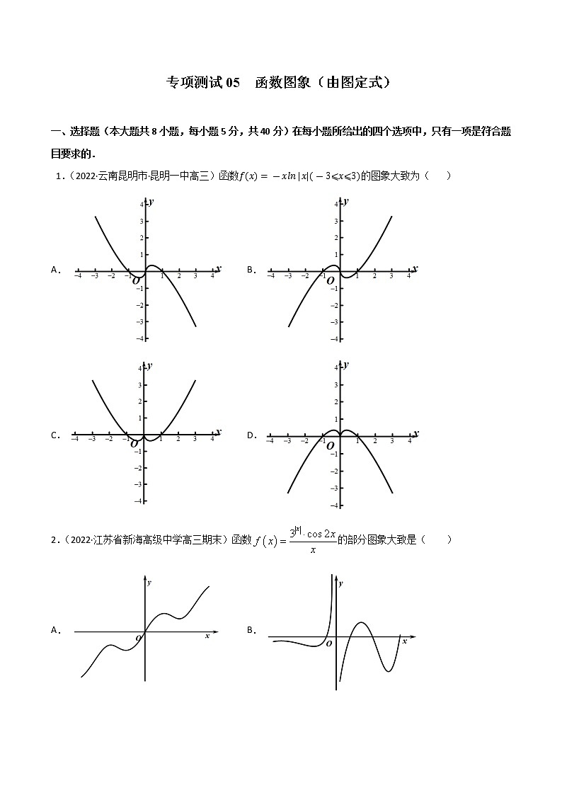 专项测试05 函数图象（由图定式）(原卷版）-2022年高考数学二轮复习黄金选填题（函数篇）专项测试第1页
