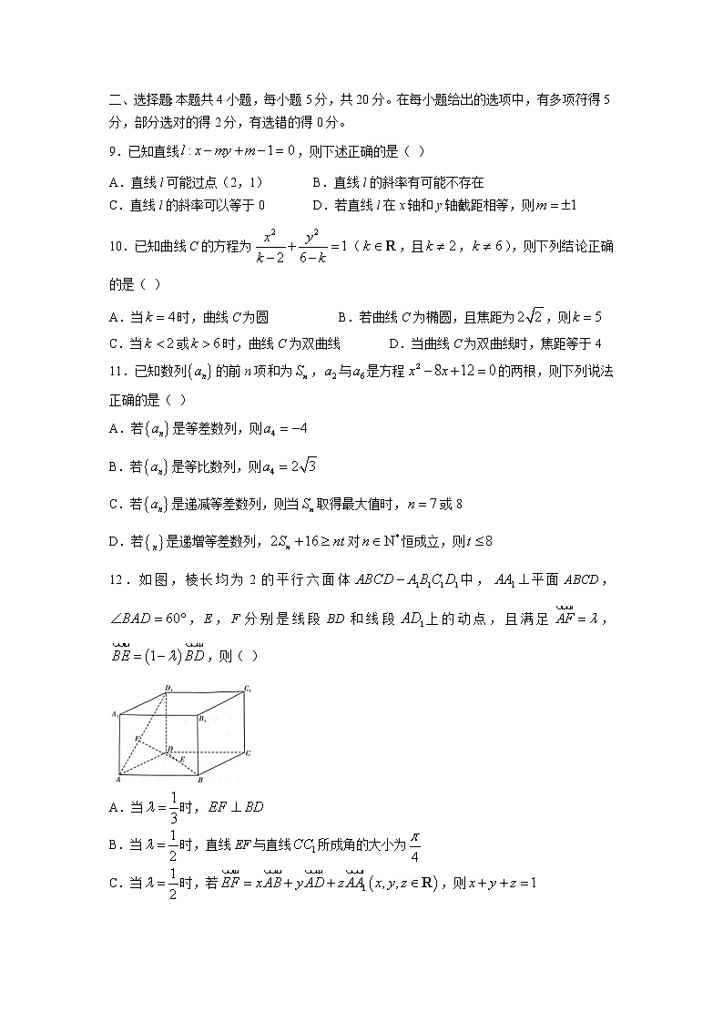 2022汕尾高二上学期期末考试数学含答案02