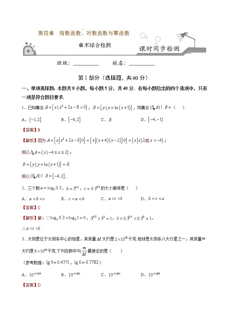 第四章 指数函数、对数函数与幂函数综合测试-2021-2022学年高一数学课时同步练（新人教B版必修第二册）01