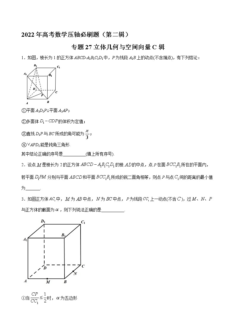专题27立体几何与空间向量C辑（原卷版）第1页