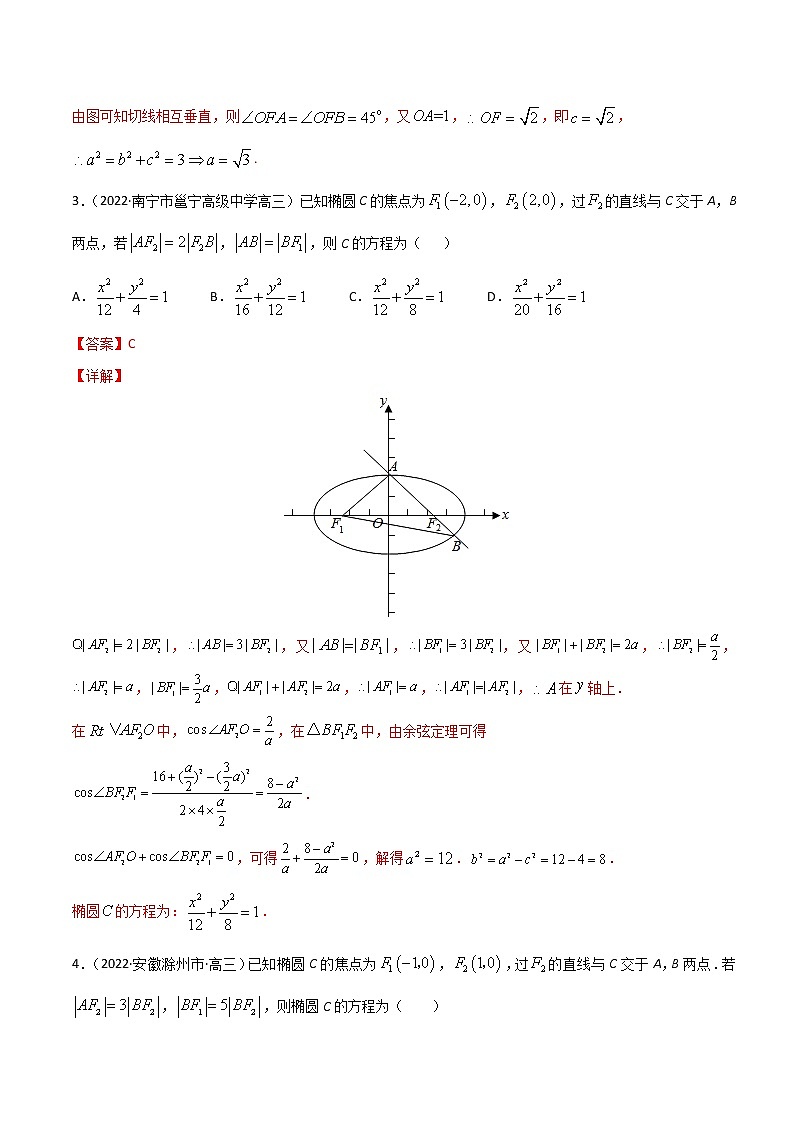 专项测试（2）椭圆方程—2022高考二轮解析几何黄金选填题（解析几何篇）专项测试（解析版）第2页