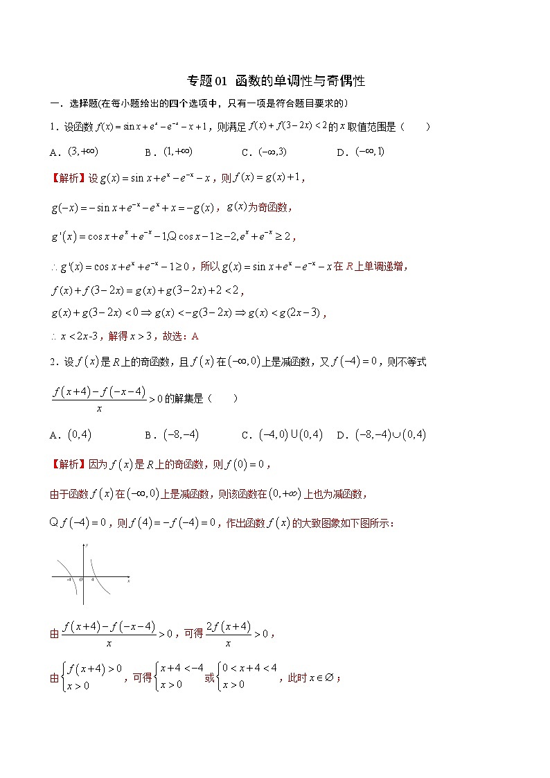 专题01  函数的单调性与奇偶性-2022年高考数学高分突破冲刺练（全国通用）（解析版）第1页
