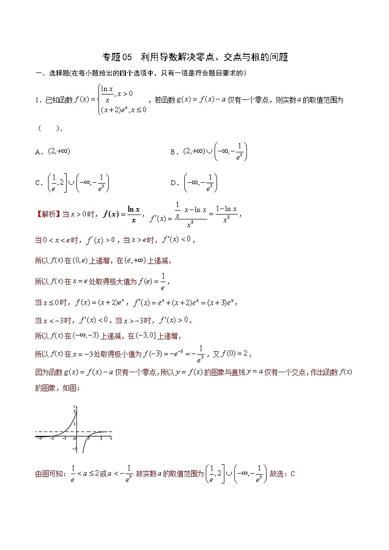 专题05  利用导数解决零点、交点与根的问题-2022年高考数学高分突破冲刺练（全国通用）（解析版）第1页