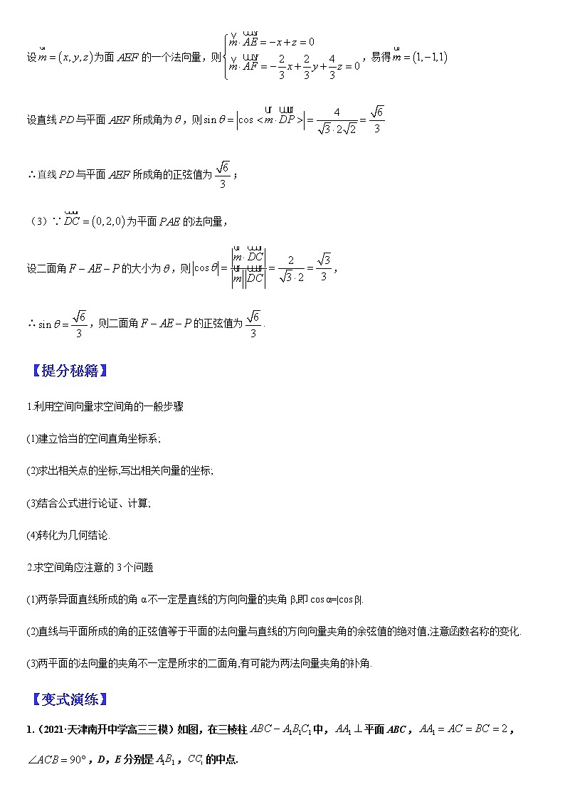  (新高考专用)高考数学二轮热点题型归纳与变式演练 专题11 立体几何中的向量方法（解析版）第3页