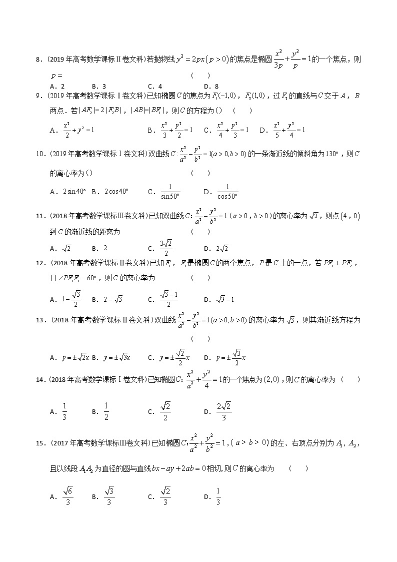 【2022高考必备】2012-2021十年全国高考数学真题分类汇编（文科） 圆锥曲线选择题（原卷版）第2页