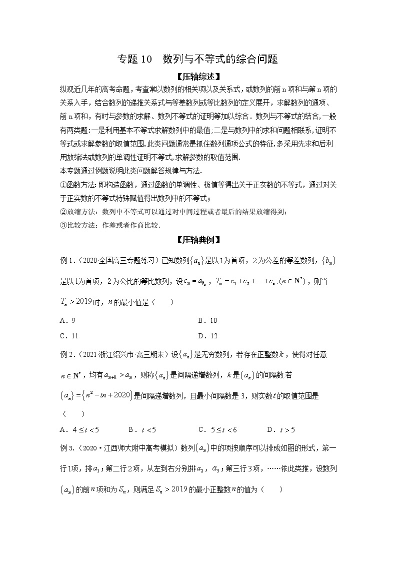 专题10 数列与不等式的综合问题-备战2022高考数学冲破压轴题讲与练01
