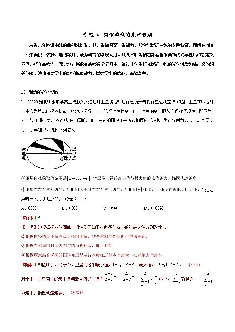 专题05 圆锥曲线的光学性质问题-2022年高考数学圆锥曲线压轴题专题突破（通用版）01