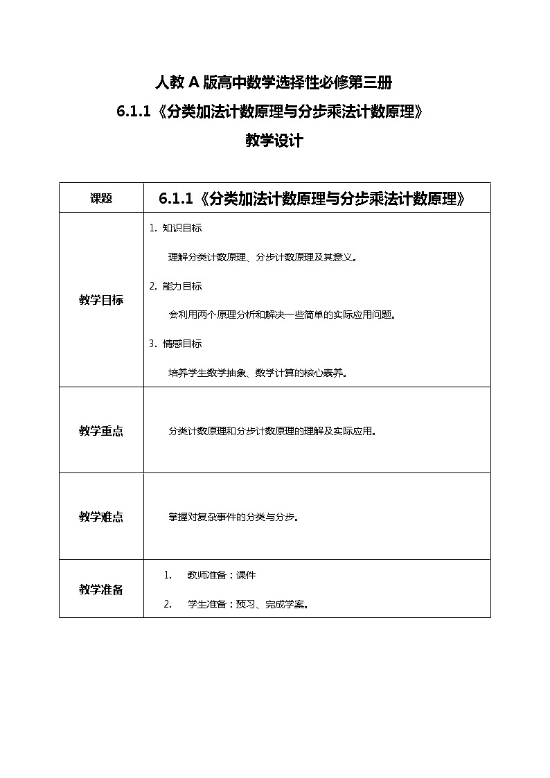 （新教材）6.1.1分类加法计数原理与分步乘法计数原理（第一课时）教学设计第1页