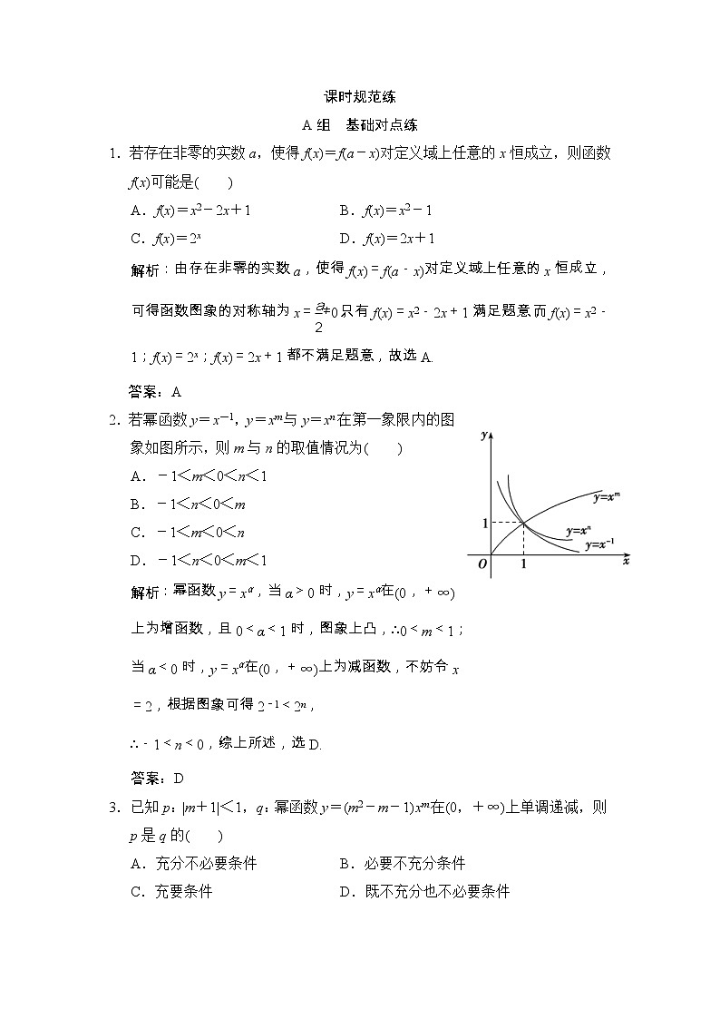 高考数学(文数)一轮复习创新思维课时练2.6《幂函数、二次函数》(教师版)第1页