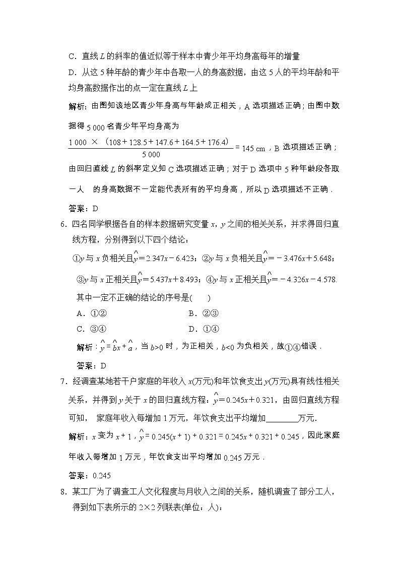 高考数学(文数)一轮复习创新思维课时练10.4《变量间的相关关系与统计案例》(教师版)第3页