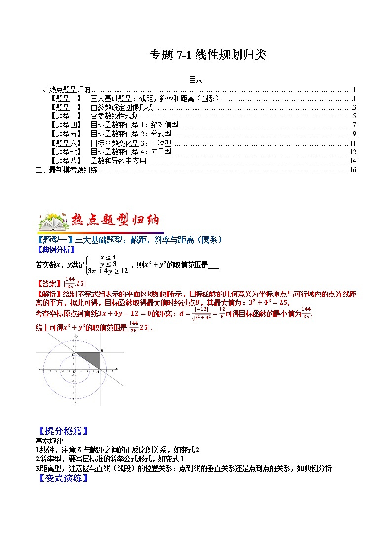 (全国通用)高考数学二轮热点题型归纳与变式演练 专题7-1 线性规划归类（原卷+解析）学案01