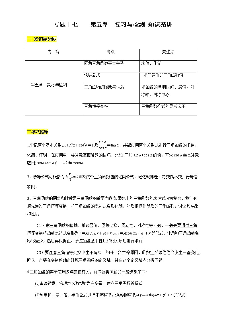专题17 第五章 复习与检测（知识精讲）（解析版）第1页