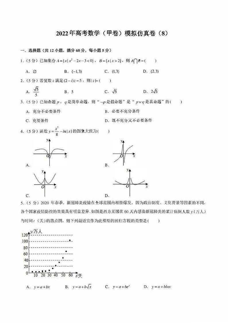 2022年高考数学（甲卷）模拟仿真卷（8）（学生版+解析版）第1页
