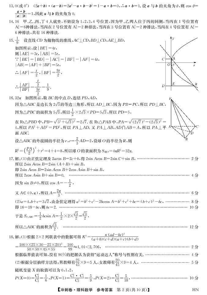 2022届安徽省高考冲刺卷（一）数学（理）答案第2页