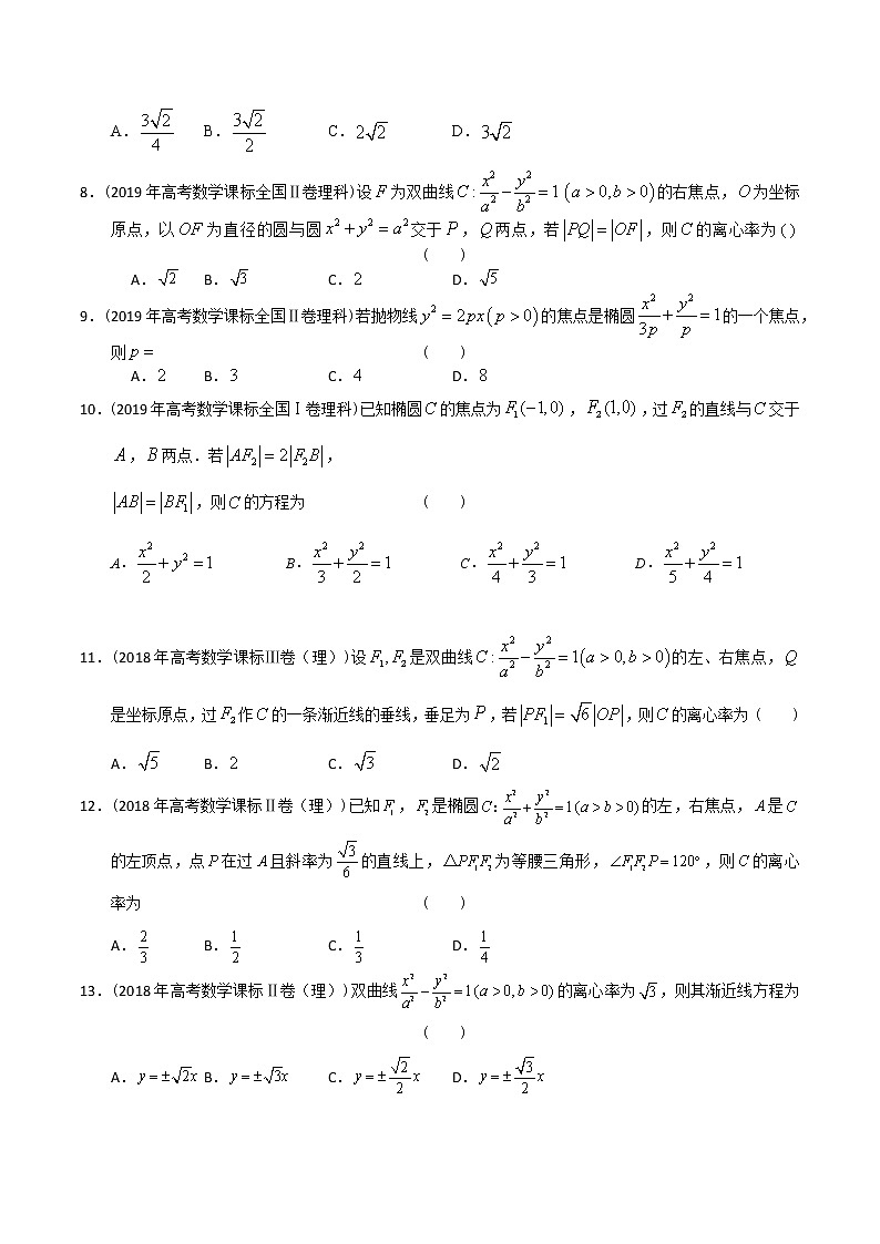 【2022高考必备】2012-2021十年全国高考数学真题分类汇编（理科） 圆锥曲线小题（精解精析）02