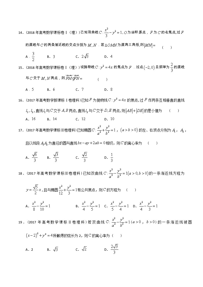 【2022高考必备】2012-2021十年全国高考数学真题分类汇编（理科） 圆锥曲线小题（精解精析）03