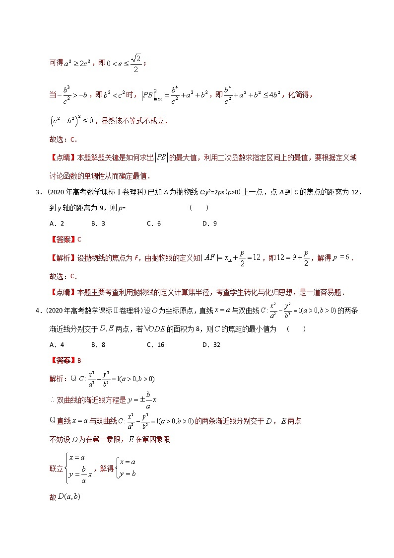 【2022高考必备】2012-2021十年全国高考数学真题分类汇编（理科） 圆锥曲线小题（精解精析）02