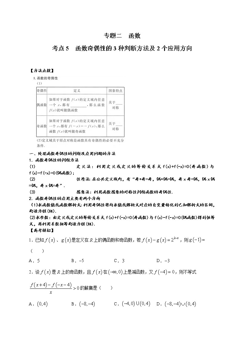 考点05  函数奇偶性的3种判断方法及2个应用方向（原卷版）第1页