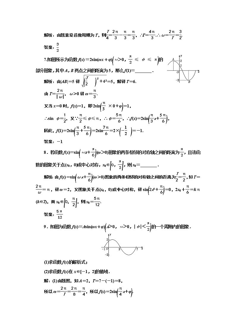 湘教版必修 第一册 5.4　第二课时　函数y＝Asin（ωx＋φ）图象与性质的应用（习题课）+Word版含解析第3页