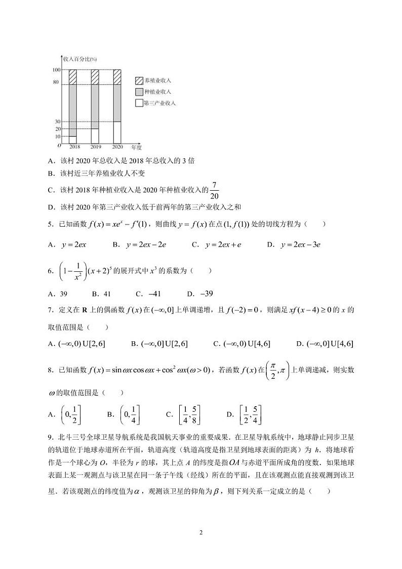 2022届安徽省阜阳市高三上学期期末教学质量统测理科数学试题 PDF版第2页