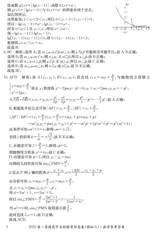 湖南省2021-2022学年高三普通高中名校联考信息卷（模拟二）数学试题02