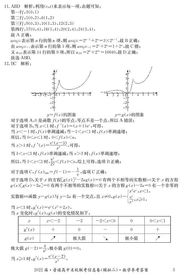 湖南省2021-2022学年高三普通高中名校联考信息卷（模拟二）数学试题03
