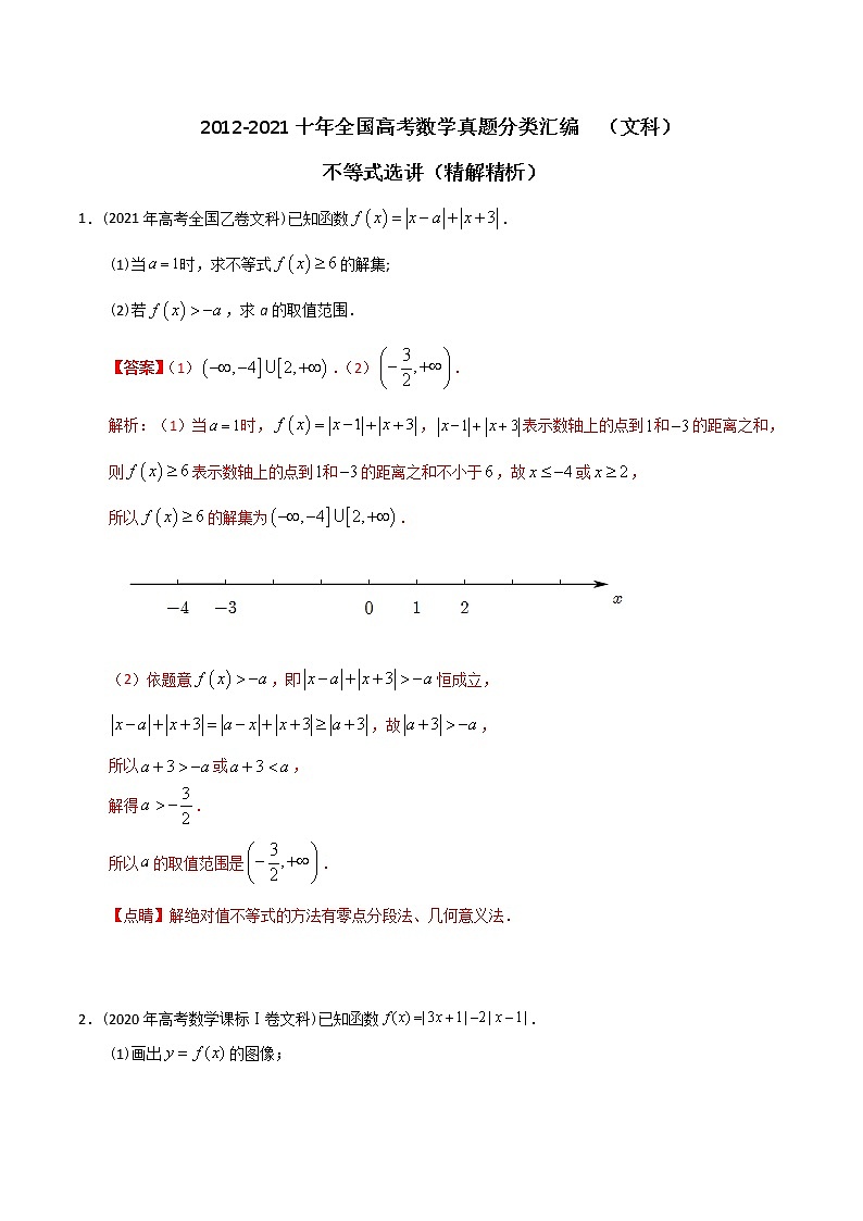 【2022高考必备】2012-2021十年全国高考数学真题分类汇编（文科） 不等式选讲（精解精析）第1页