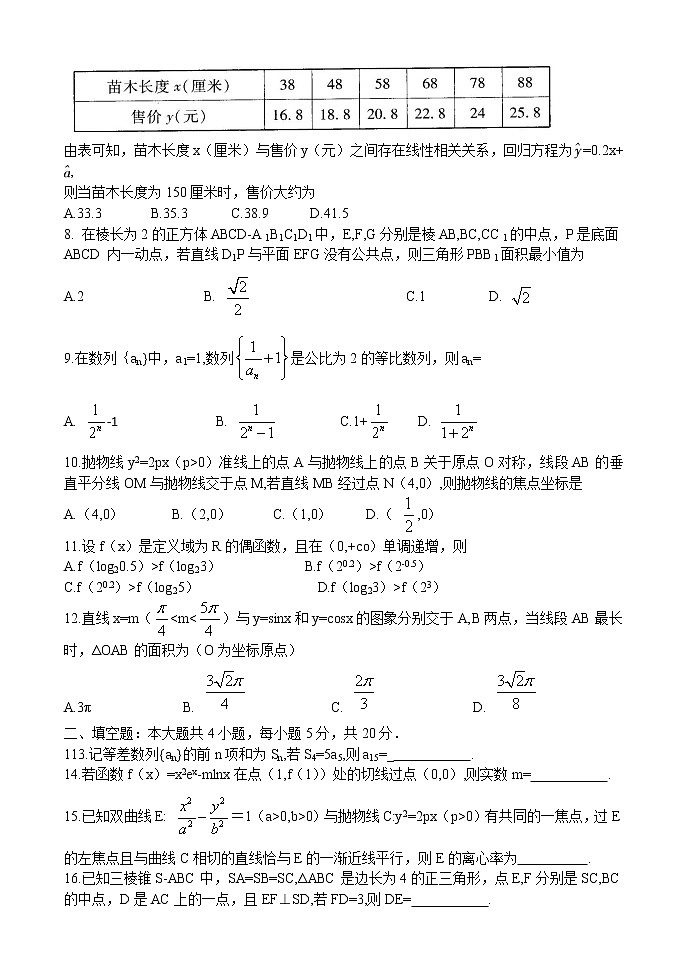 2022河南省顶尖名校高三下学期第三次素养调研文科数学试卷（含答案）02