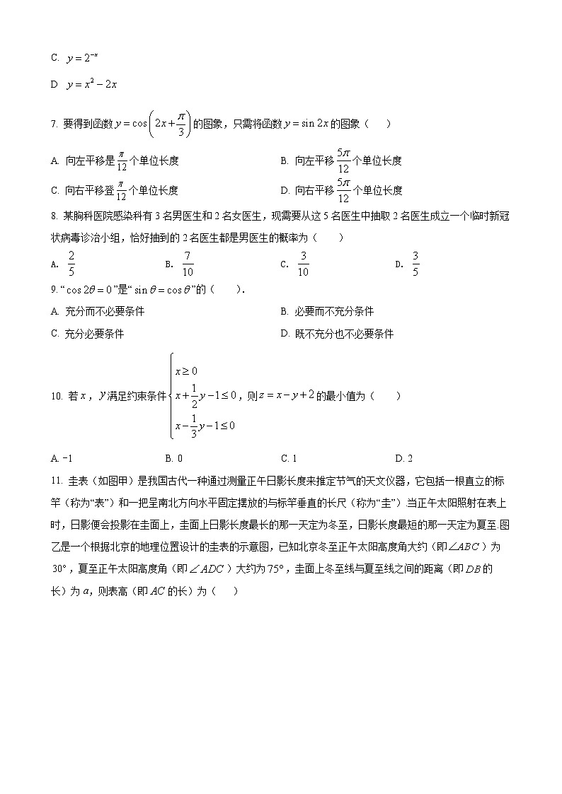 陕西省2022届高三下学期教学质量检测(二)文科数学试题（原卷版）第2页